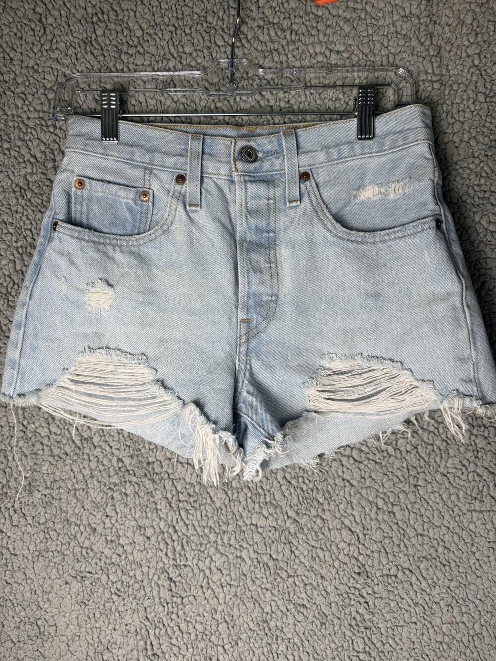 Levi 501 Original Women High-Rise Distressed Jean Denim Shorts Blue 26